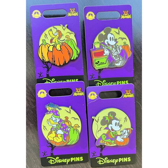 NEW Disney Parks 2024 Halloween 4 Pin Set Mickey Donald Minnie Pluto - Picture 1 of 1